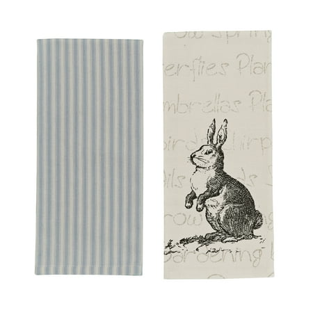 Rabbit Covered Dish - Bunny Rabbit Blue and Striped Kitchen Dish Towels Set of 2 Cotton 28 Inches