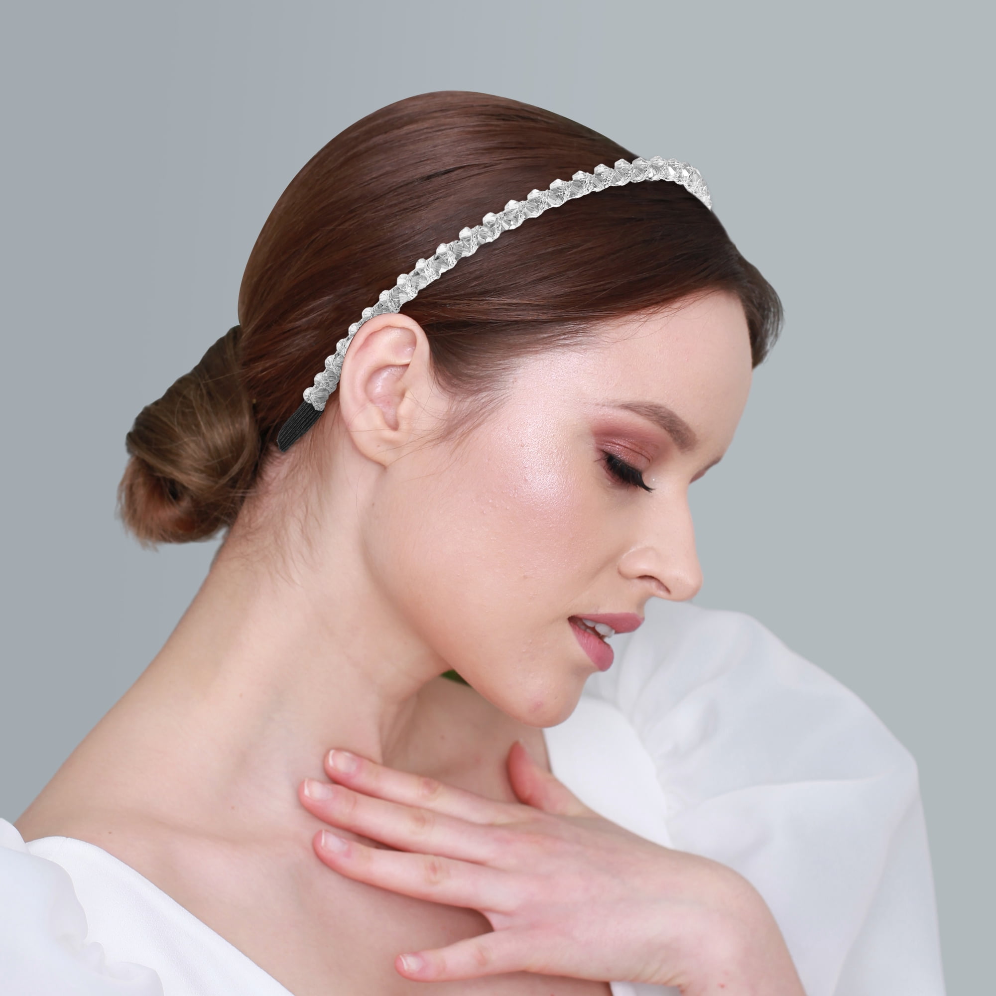 Unique Bargains Rhinestone Embellished Headband, White