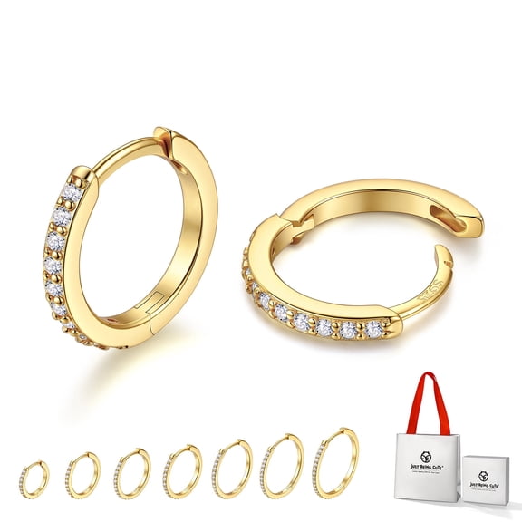 Just Being Cute 8mm 14K Gold Plated Hoop Earrings for Women, Lightweight Small Cubic Zirconia Huggie Hoop Earrings with 925 Sterling Silver Pins & Backs, Valentines Gifts for Her with Box