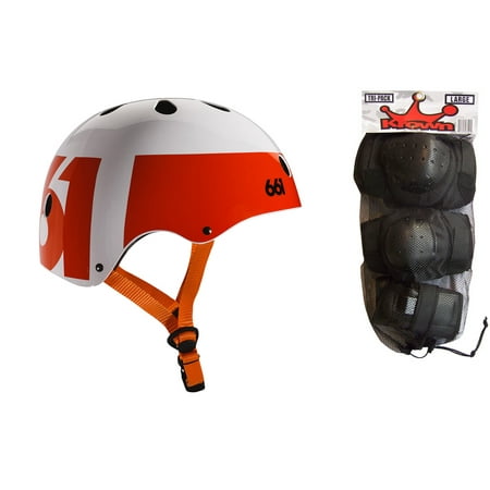 661 Dirt Lid Helmet - 661 Dirt Lid Skate BMX Helmet White/Orange CPSC w Knee Elbow Wrist Pads Small