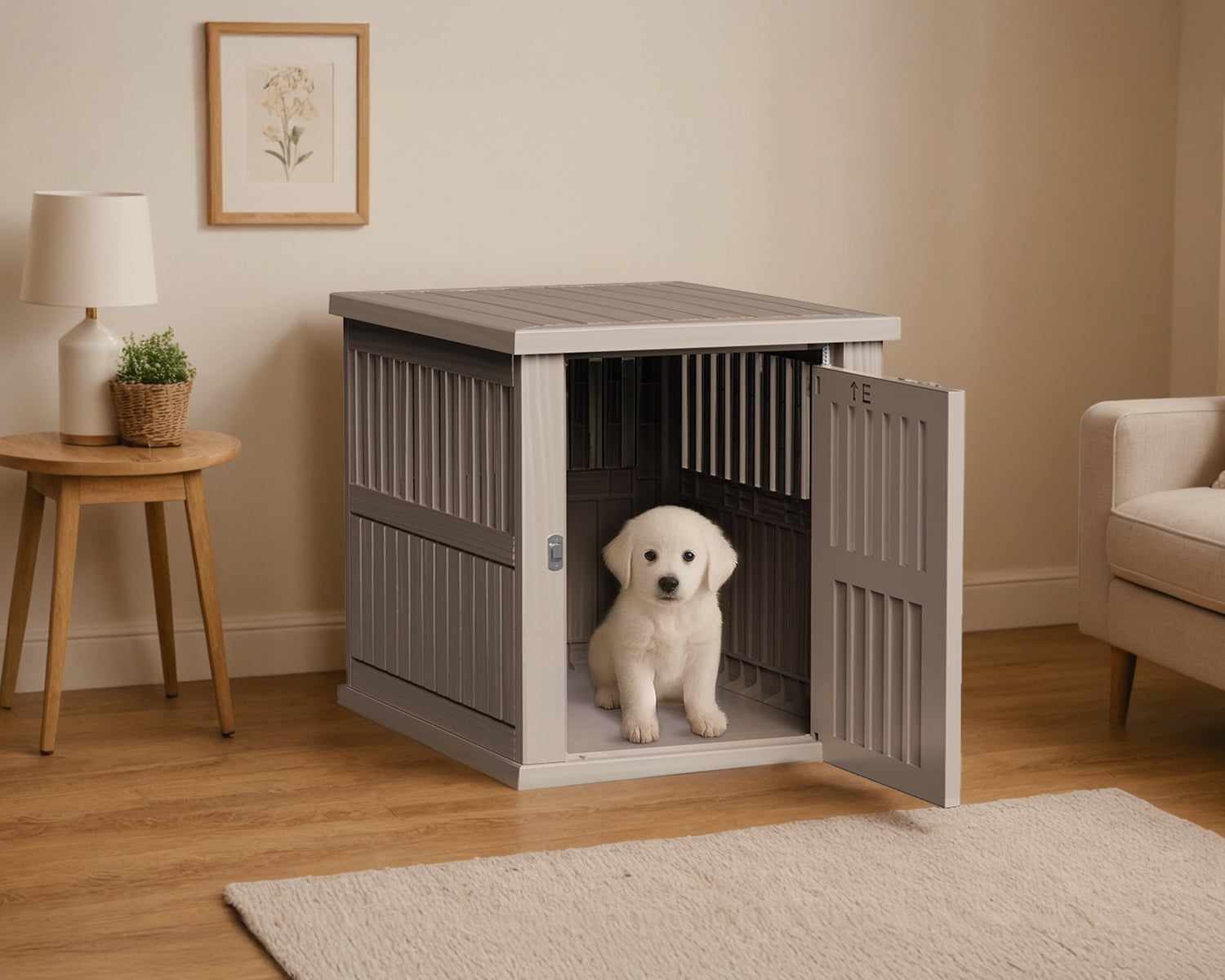 Joxxoaa Durable Dog Crate Furniture with Lockable Door,Dog House Indoor for Small Medium Large Dogs (Gray, Large)