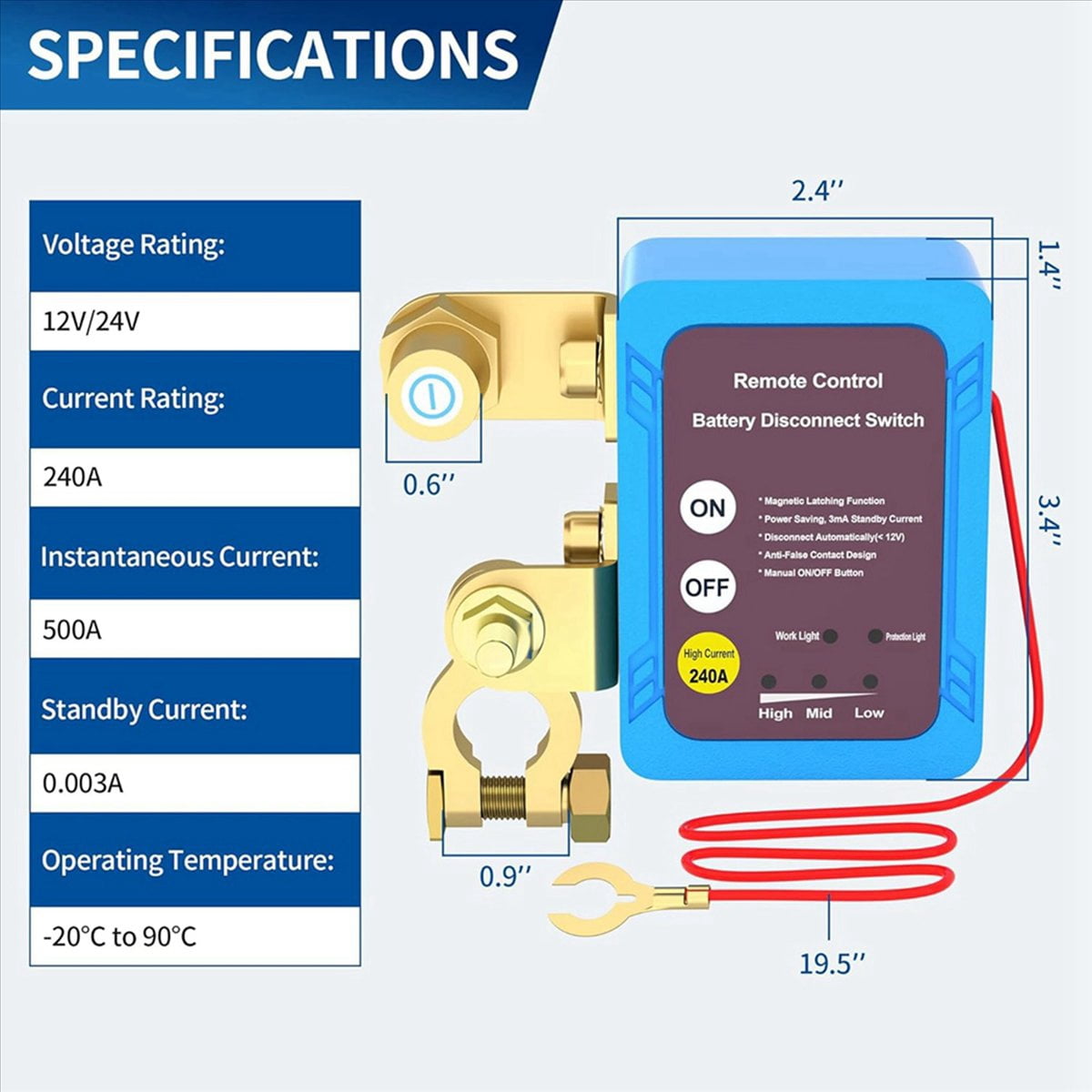2X 12V 240A Remote Battery Disconnect Switch, Automatic Power Switch Car Truck Boat Control