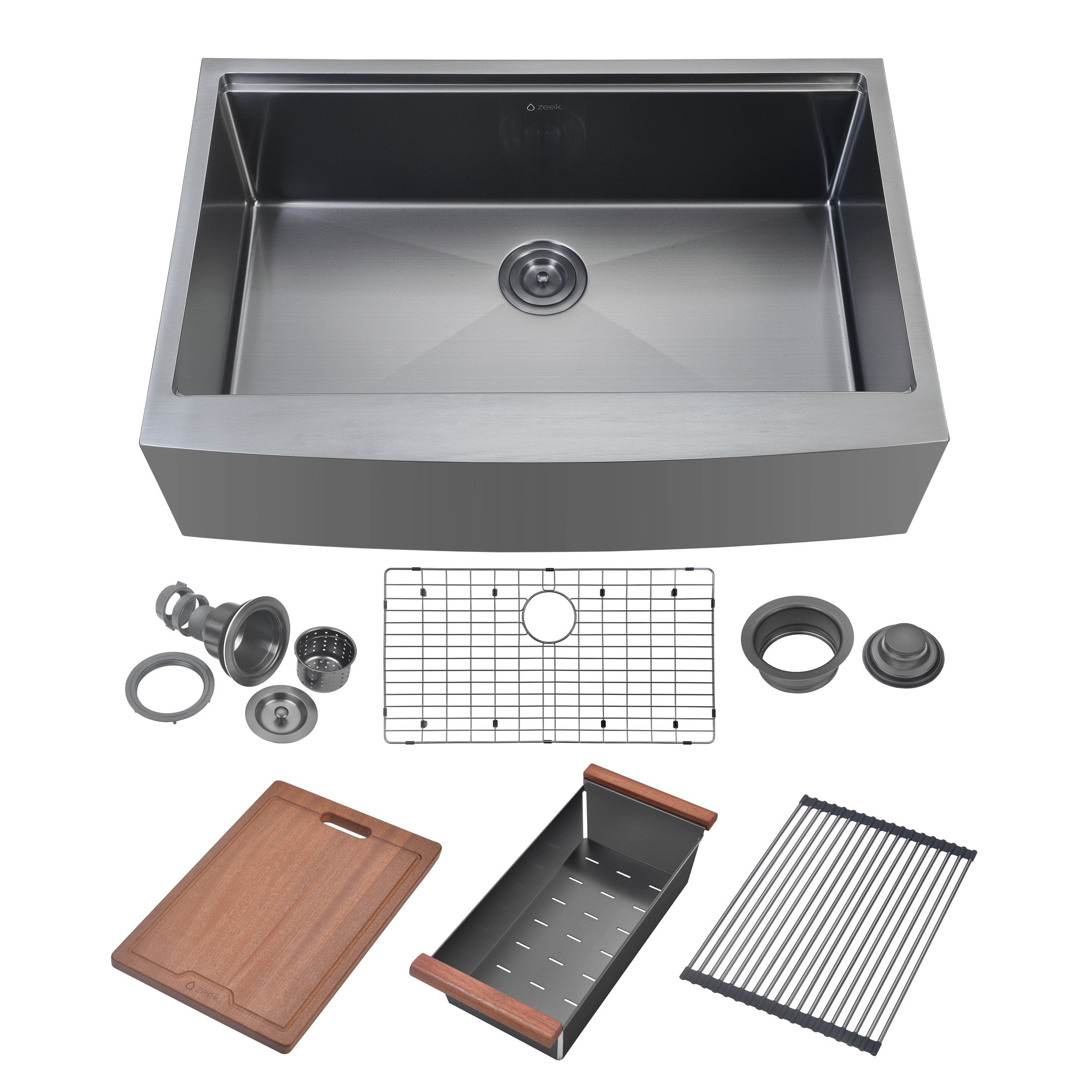 Zeek 33" Farmhouse Workstation Single Bowl Gunmetal Matte Black Kitchen
