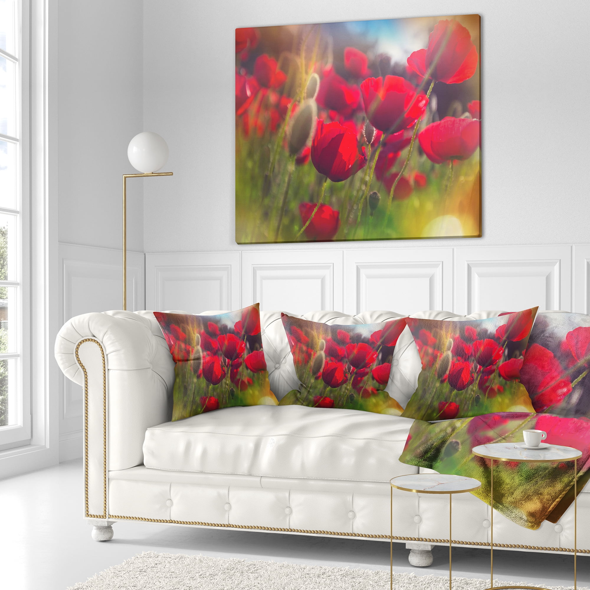 Designart Thick Red Poppy Flowers - Floral Throw Pillow - 16x16