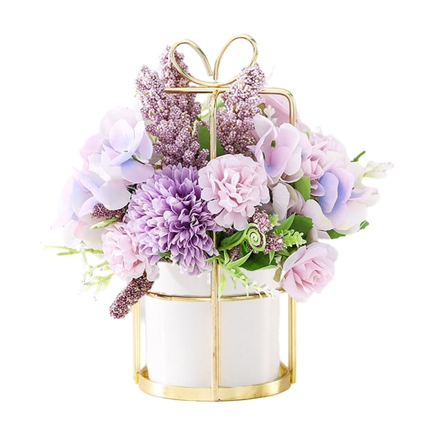 Arreglo floral de seda mini flores falsas en maceta con florero, centro de mesa de oficina en casa de boda