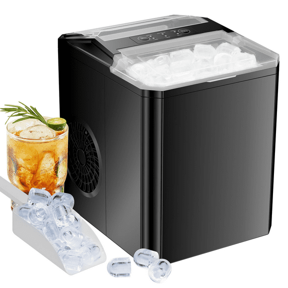 Countertop Ice Maker, Portable Ice Machine Self-Cleaning, 9 Cubes in 6 Mins, 26 lbs/24Hrs, 2 Sizes of Bullet Ice for Home Party Office