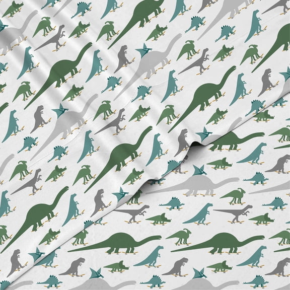 Kids Rule 4 Piece Sheet Set, Skateboarding DIno, Multicolored - Full