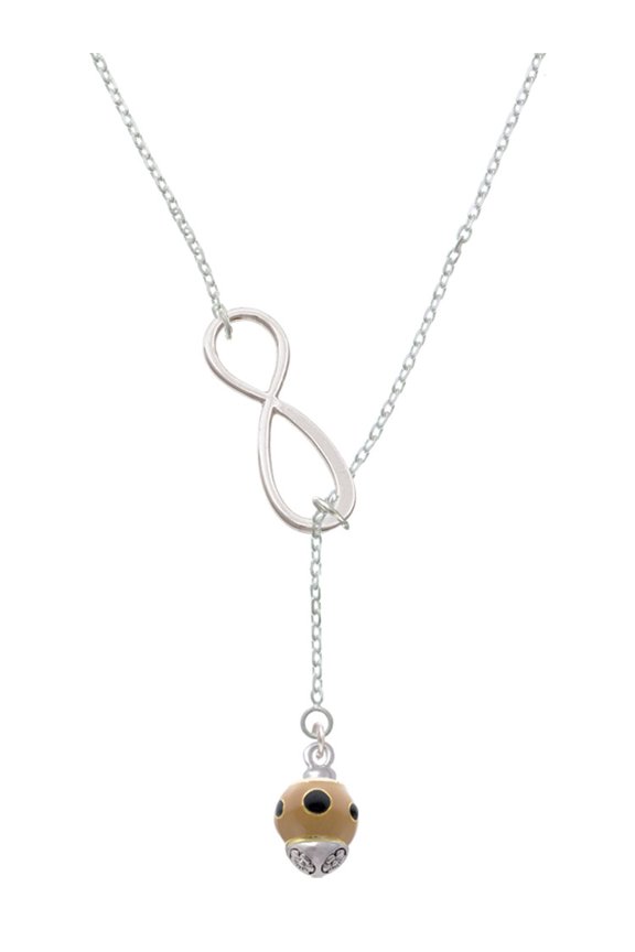 Goldtone Wide Black Dots on Tan Spinner Silver tone Elegant Infinity Lariat Necklace