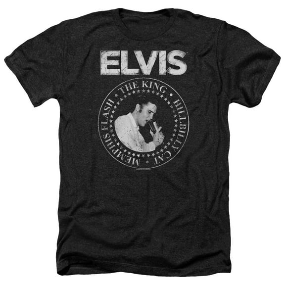 Trevco ELV868-HA-1 Elvis Presley Rock King Adult Heather Mens T-Shirt, Black - Small