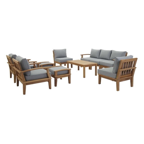 Marina 10 Piece Outdoor Patio Teak Set in Natural Gray