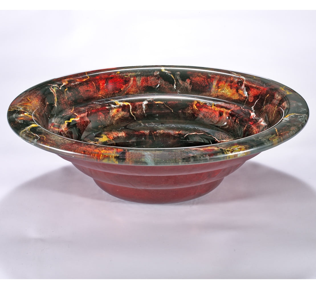 20'' Marbled Black and Red Glass Vessel Sink