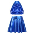 thumbnail image 4 of TTAO Kids Girls 2 Piece Samba Jazz Latin Dance Outfits Sequin Sleeveless Crop Top With Skirt Set Performance Dancewear Royal Blue 16, 4 of 6