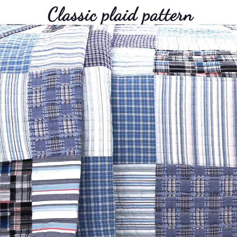 Cozy Line Home Fashions Daniel Denim Real Patchwork Quilt Set – 100% Cotton, Bedspread Coverlet