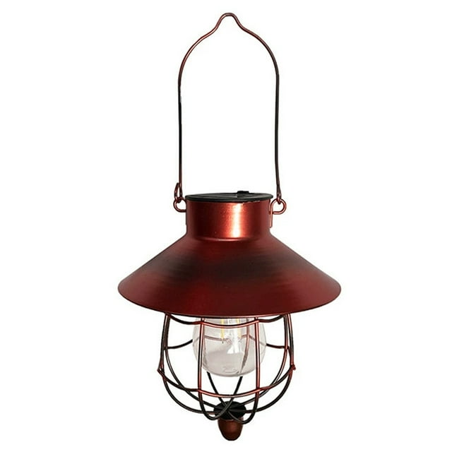 kurtrusly Solar Lantern, Metal Lantern, Solar Edison Bulb Design, Waterproof, Hanging, Openwork Suitable Courtyards, Patios, Red Rust