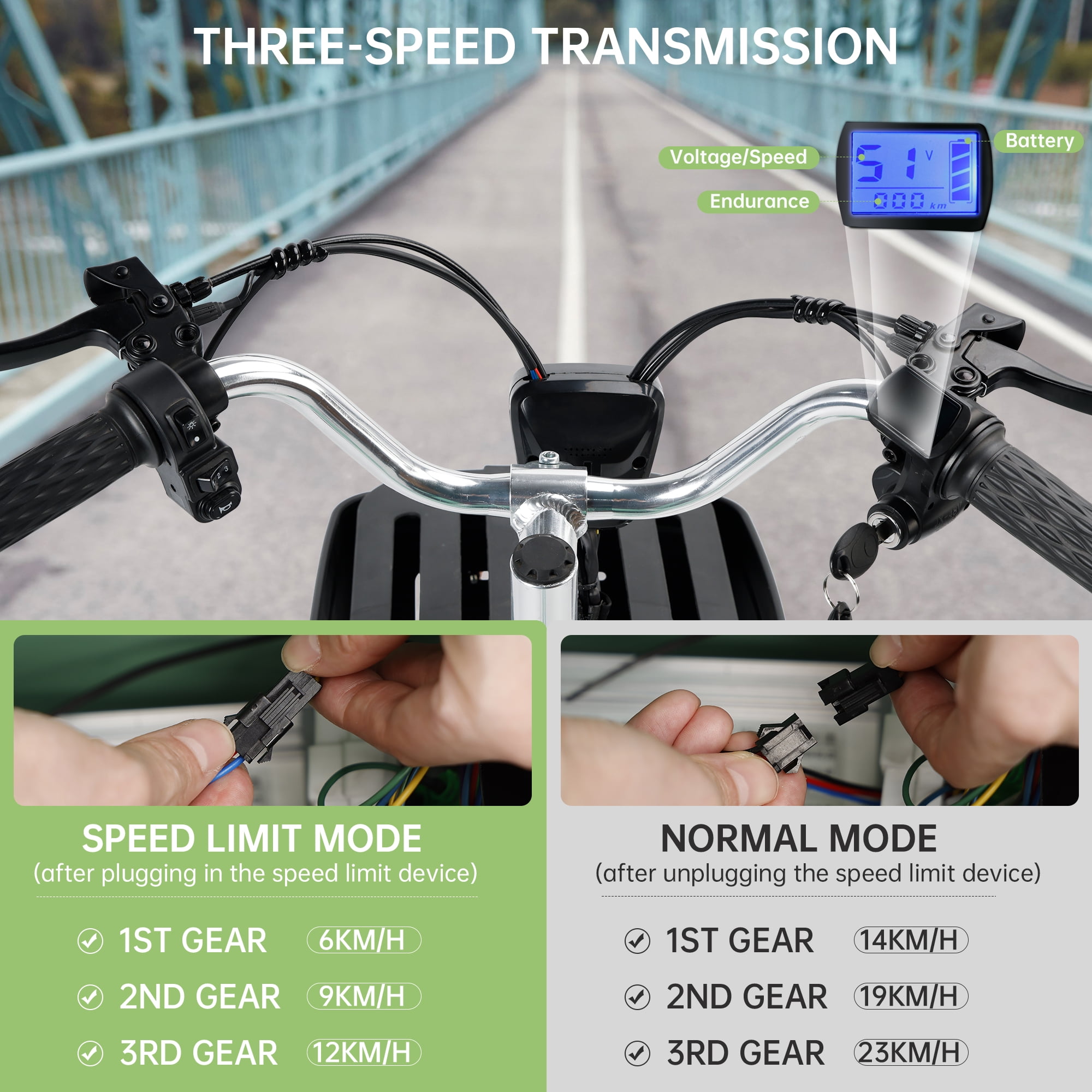 Triker Electric Bike, 400W Folding Trike Ebike, 3 Wheel Electric Bicycle, Up to 34 Miles, 16 Tire Tricycle for Adults, Green
