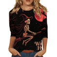 thumbnail image 2 of Womens Halloween Tops Ghost Bone Crew Neck Spooky Shirts Spider Moon 3/4 Sleeve Funny T Shirts, M, 2 of 7