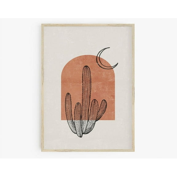 Boho Abstract Cactus Print, Desert Moon Wall Art Print, Cactus Line Art, Boho Decor, Wall Art Terracotta Black Art Wall Art, Modern Wall Decor, 8x12 UNFRAMED