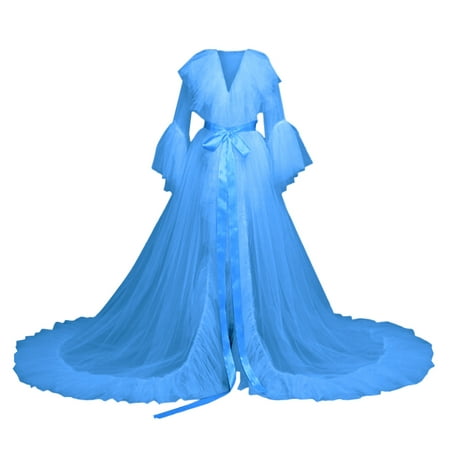 

Women s Lingerie Fashion Tulle Robe Long Bathrobe Sleepwear Bridal Robe Lace Nightgowns for Women