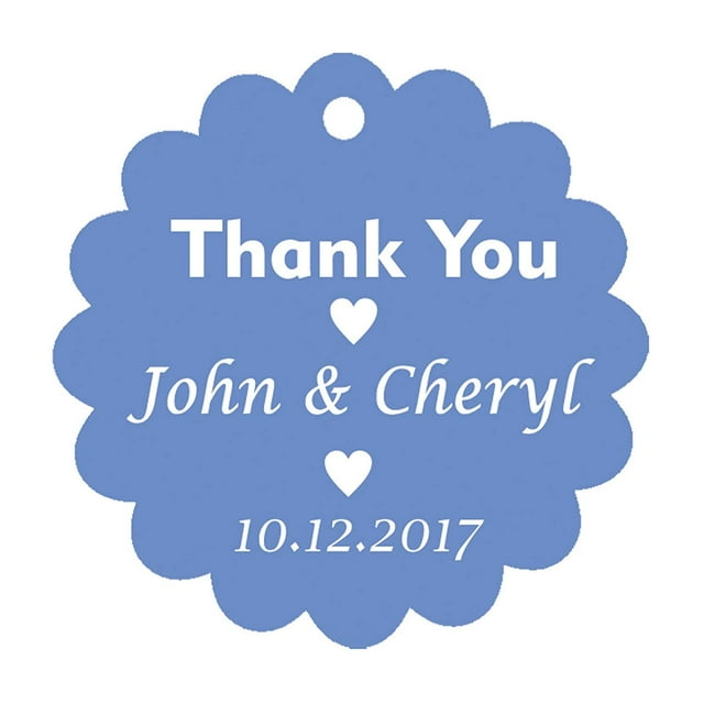 100 PCS Personalized Thank You Hang Tags Custom Wedding Party Favors Round Scallop Edges Gift Paper Tags