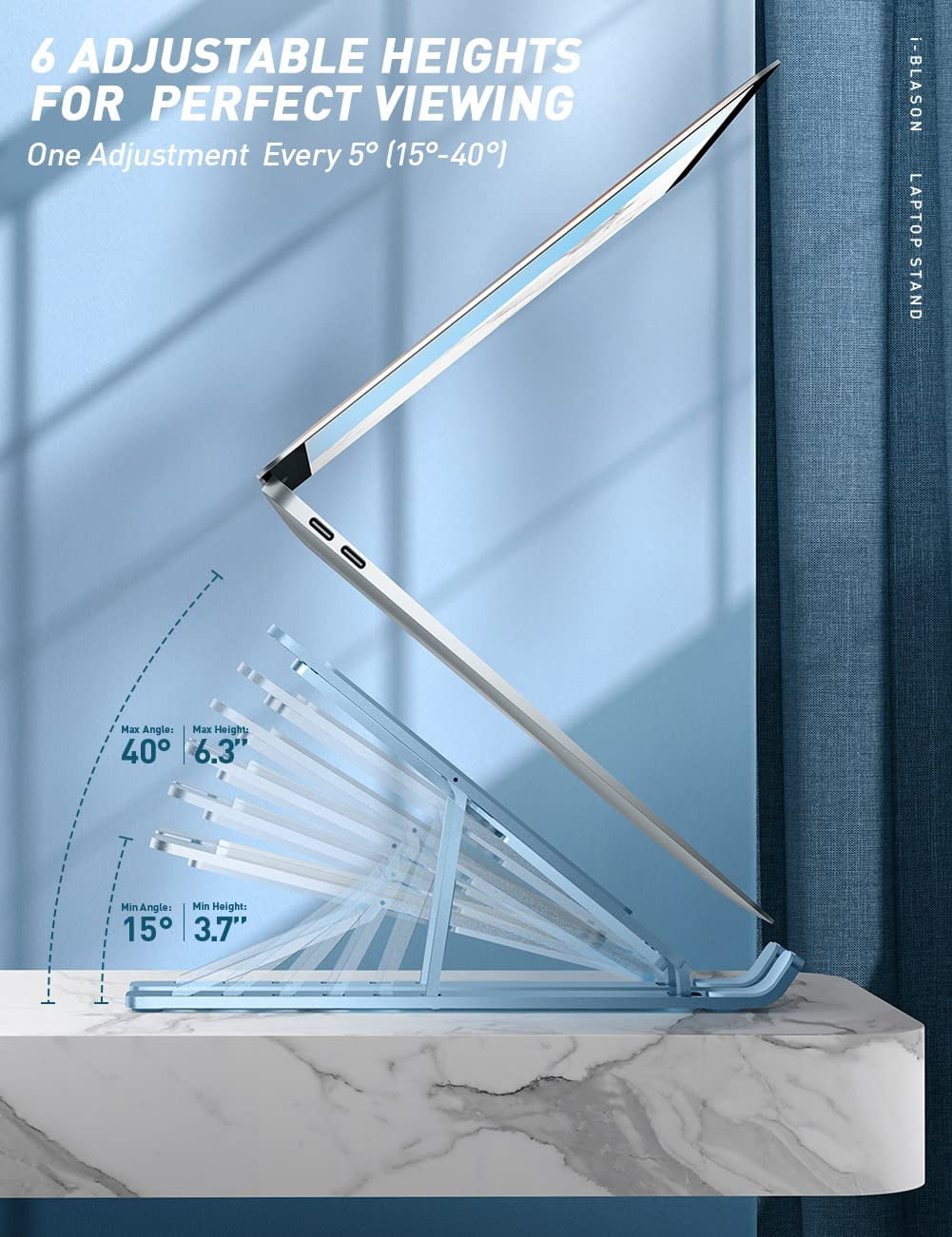 i-Blason Cosmo Series Adjustable Laptop Stand, Portable Computer Stand Aluminum Alloy Laptop Riser Holder with Multi-Angle Stand Suitable for 7-17.3" Laptops and Tablets - One Pack (Ocean)