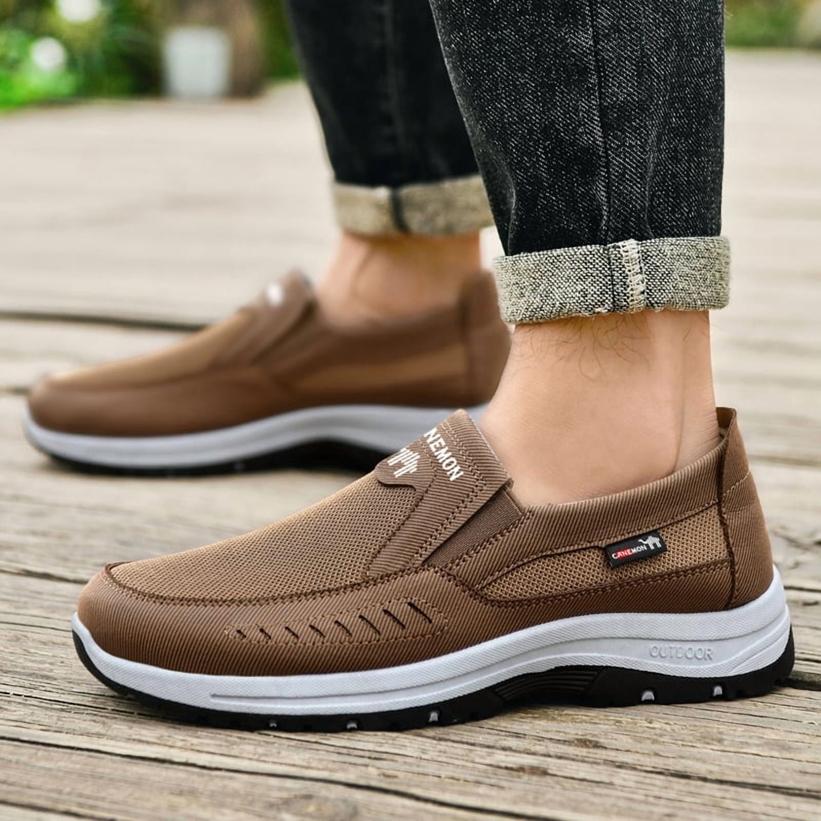 CANEMON Men's Slip-on Mesh Walking Shoes, Breathable Comfortable Casual Outdoor Hiking Sneakers