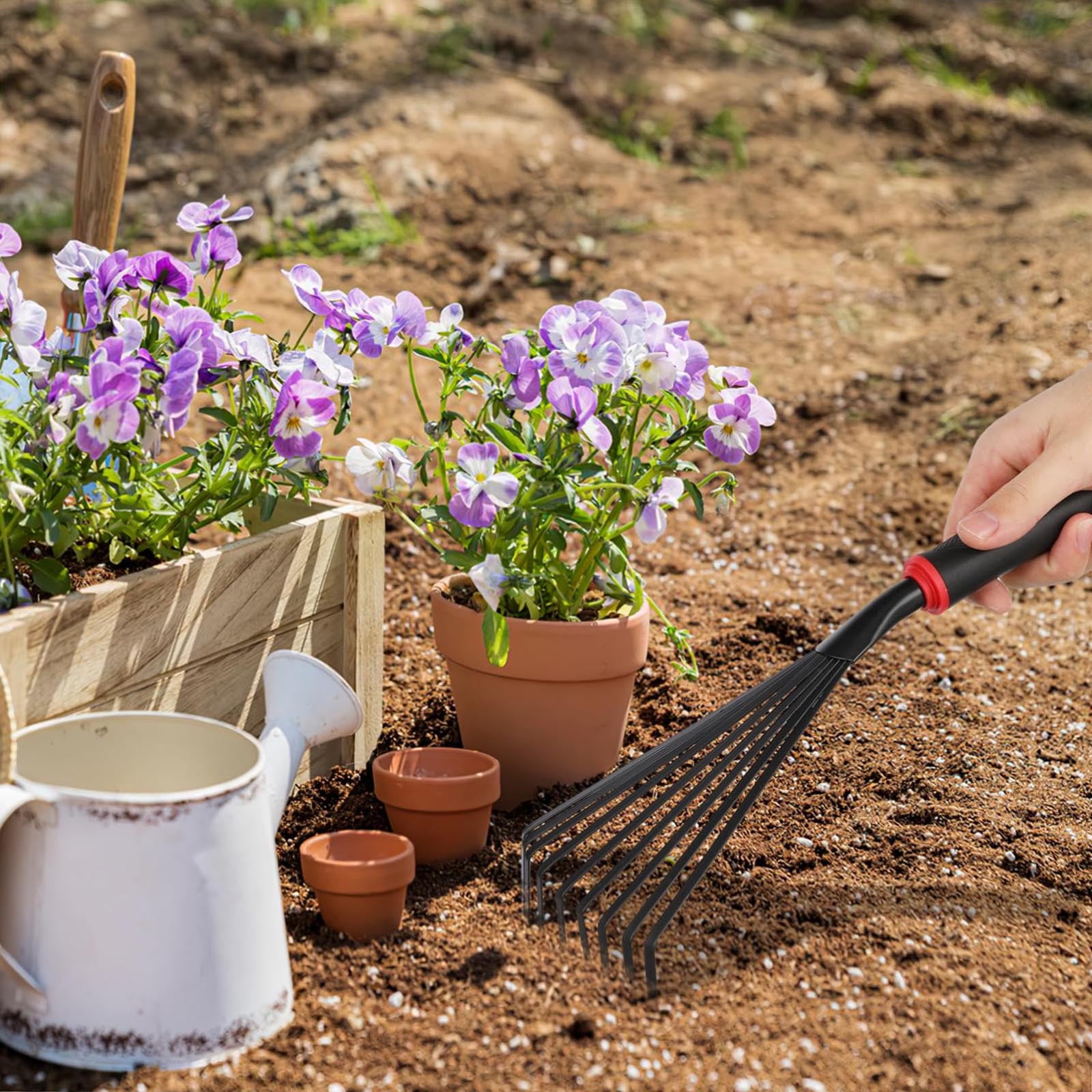 3PCS Small Hand Rake for Gardening - Compact Soil Cultivator with Short Handle, Ideal for Loosening Soil, Spreading Mulch & Maintaining Flower Beds, Yard & Lawn Care Essential
