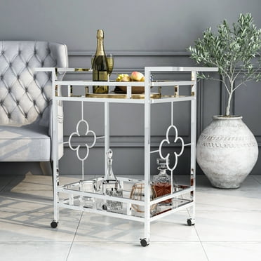 Furniture of America Foroka Contemporary Chrome 2-Shelf Serving Cart with Casters by