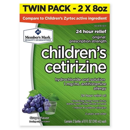 M.M Children's Cetirizine Allergy Relief Oral Solution, Sugar-Free Grape Flavor (8 oz., 2 pk.)