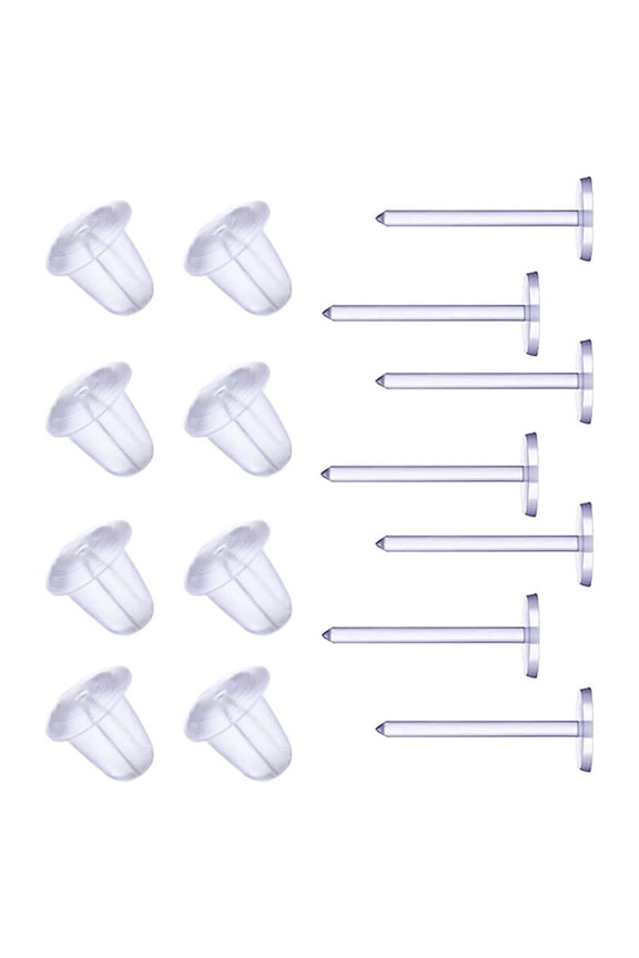 25 Pairs Invisible Plastic Earring Posts Clear Ear Hole Retainer Earring Studs Clear Ear Spacers Cartilage Piercing Jewelry for Men Women, Silicone Rubber Backs Earnuts