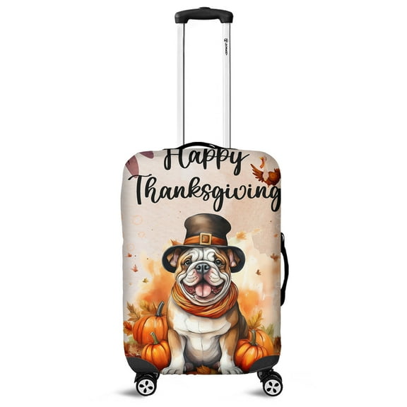 Happy Thanksgiving Bulldog Welcome Thankful Fall Autumn Pumpkin Travel Luggage Cover Dog Lover Gifts Idea Suitcase Dust Protective Decor - 02021