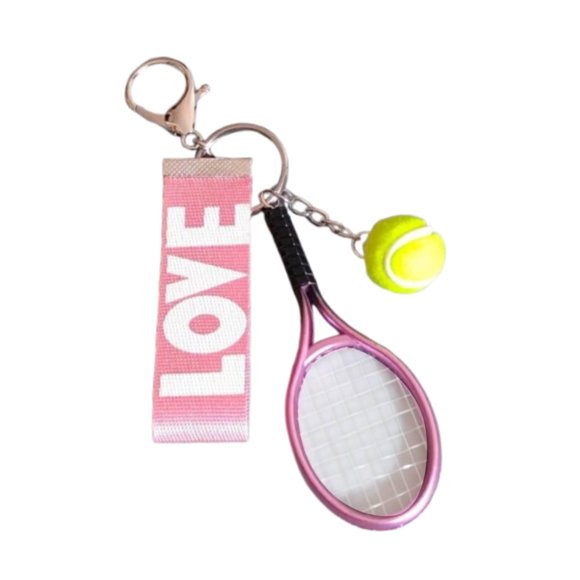 Llavero con forma de raqueta de tenis, regalo para Año Nuevo, San Valentín, bolso, mujeres y hombres. Rosa
