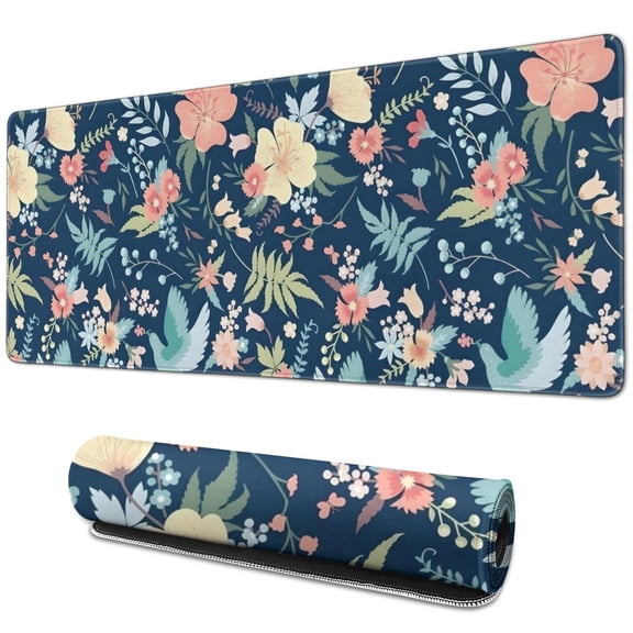 Long Mouse Pads for Desk,Pioneer Flower Floral Print Pattern Desk Mats on Top Of Desks, Desk Mouse Pad Extra Large with 3mm Non-Slip Base and Stitched Edge for Gaming,Office,Work,Home 31.5"x11.8"