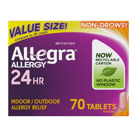 Allegra 24 Hour Non-Drowsy Antihistamine Medicine Tablets for Adult Allergy Relief, Fexofenadine, 180 mg, 70 Pills