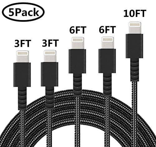 SHARLLEN MFi Certified iPhone Lightning Cable 3Pack 3/6/10FT Nylon Braided USB Fast Charging & Syncing Cord Cell-Phone Charger Cable Compatible iPhone Xs/Max/XR/X/8 P/8/7/7P/6/5 iPad/iPod Black&White 