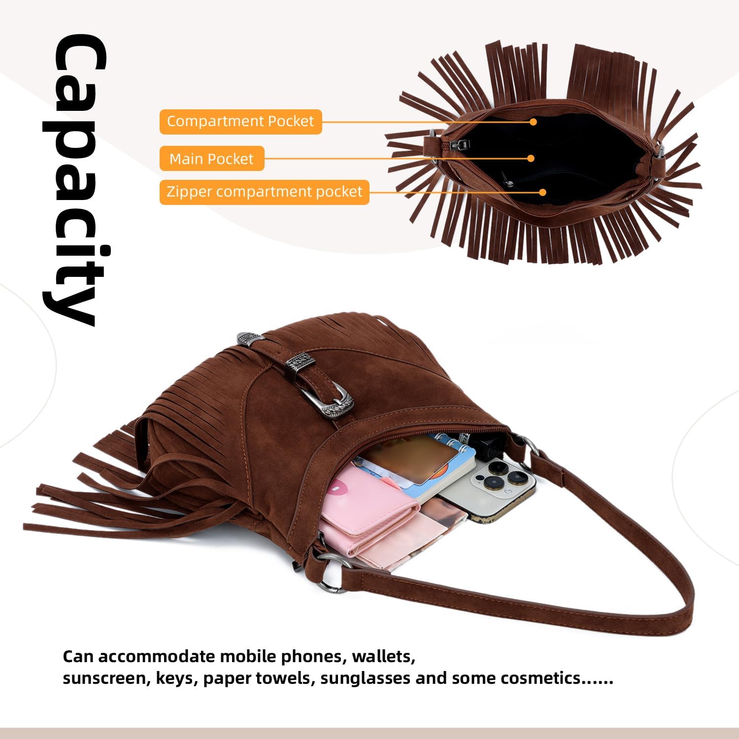 Fringe Hobo Purse for Women Tassel Shoulder Bag Vintage Suede Handbag Hippie Western Tassel Bag