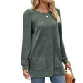 thumbnail image 3 of Scyoekwg Womens Long Sleeve Tops Round Neck Long Tunic Shirts with Pocket Tops for Women Trendy Loose Tshirt Lightweight Solid Color Dressy Casual Blouse Pullover (Army Green,L), 3 of 3