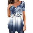 thumbnail image 2 of Hauts d'Été pour Femmes 2024 à Moins de 10$! Mode Oversize Décontractée Col en V Cache Ventre Manches Courtes T-Shirts Blouses Cadeau pour Femmes en Solde, 2 of 6