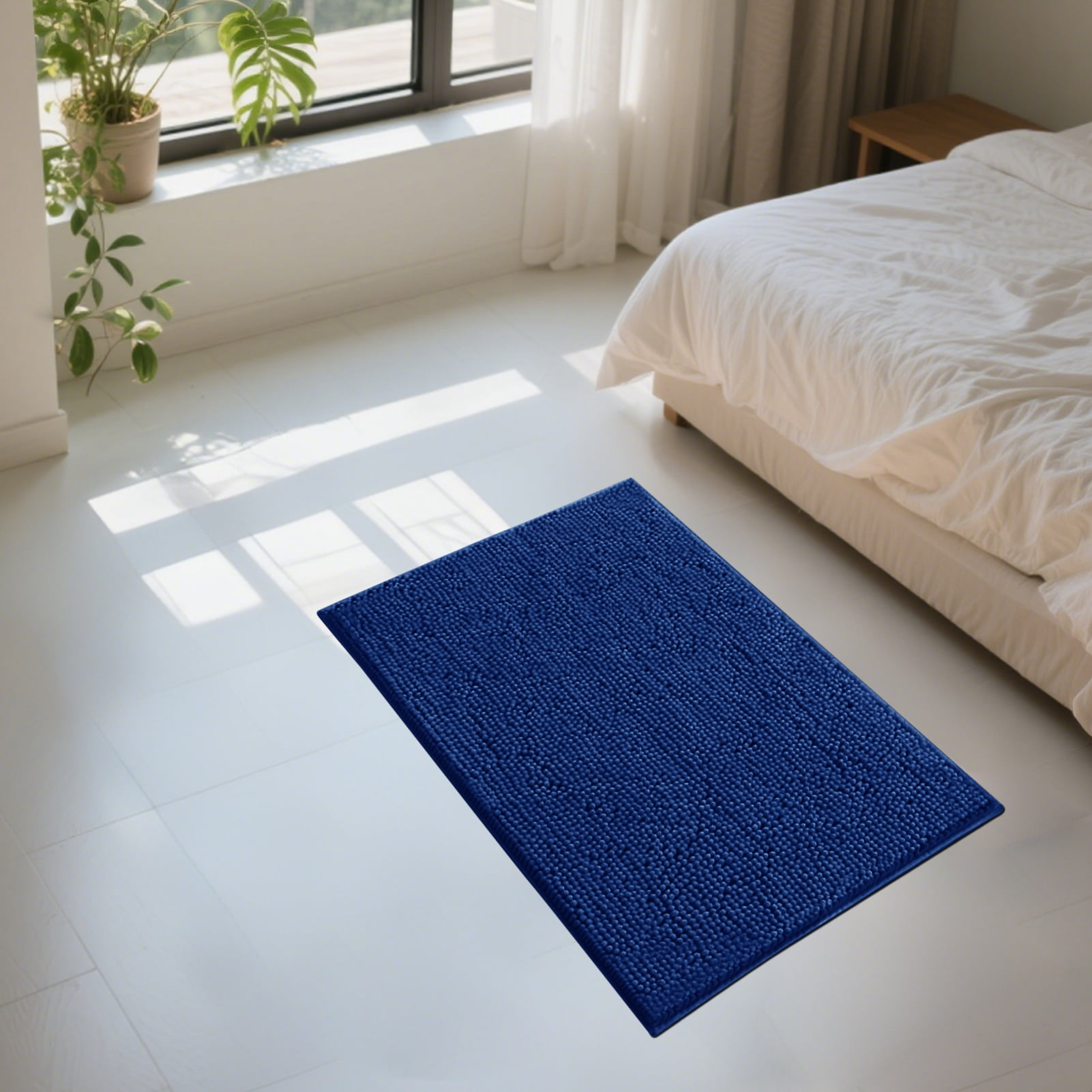 3 Pieces Bath Mat Set, Soft Chenille Bathroom Rugs Mat, Absorbent Spa Shaggy Bath Rugs Set, Machine Washable & Non Slip Bath Mats for Bathroom, Tub, Shower（Blue）