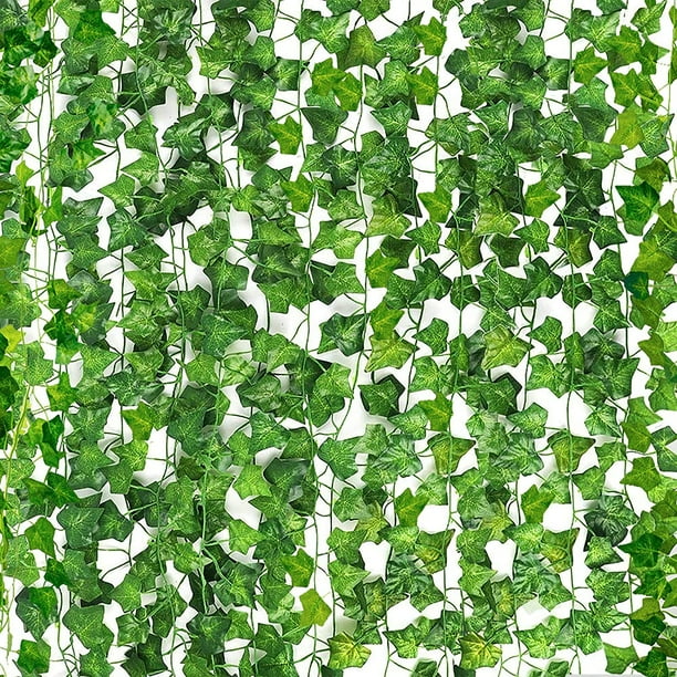 Xiao Hua Paquete de 24 enredaderas artificiales con hojas, guirnalda de hiedra artificial, hojas de hiedra falsas para dormitorio, guirnaldas de vegetación artificial, enredaderas colgantes