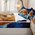 thumbnail image 5 of Homewish Kawaii Golden Retriever Zipper Twin Comforter Sets with Fitted Sheet and 2 Pillowcases,Cartoon Pet Dog Zipper Bedding Set,Blue,Polkadot Reversible,4pcs, 5 of 8