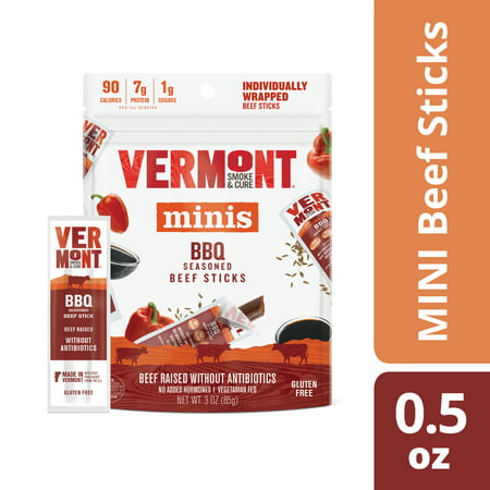 Vermont Smoke & Cure Mini Meat Stick Go Pack, Beef, Antibiotic Free, Gluten Free, BBQ, .5oz Stick, 6 (Best Way To Cut Meat For Beef Jerky)
