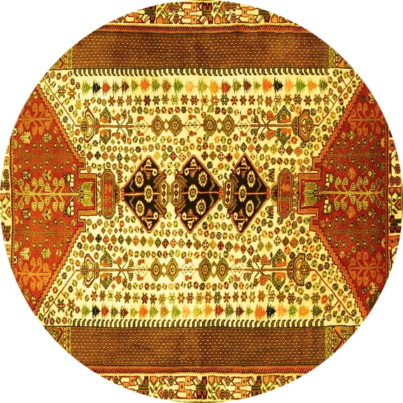 Ahgly Company Machine Washable Indoor Round Persian Yellow Traditional Area Rugs, 7' Round