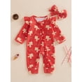 thumbnail image 2 of aturustex Infant Baby Girls Christmas Jumpsuit 0-12M Newborn Long Sleeve O Neck Romper Gingerbread Print Ruffle Trim Bodysuits with Headband Toddler Little Girl Fashion Cute Soft Clothes, 2 of 7