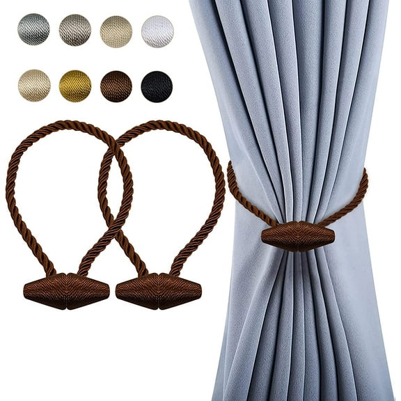 Magnetic Curtain Tiebacks Dark Brown 2pcs, Curtain Tiebacks Buckles Holdbacks Holders Hooks Clip for Home Bedroom Office Decorative Curtain