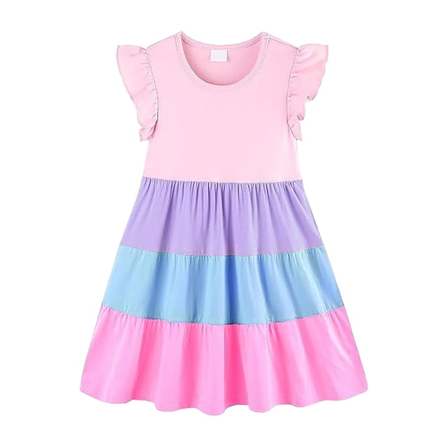 Ketyyh-chn99 Robe Décontractée pour Filles Été Manches Volantées Robes Évasées Été Nouvelle Robe pour Filles Robe Princesse à Imprimé Dessin Animé Col Rond Manches Courtes Jupe pour Enfants Taille pour 8-9 Ans, Rose