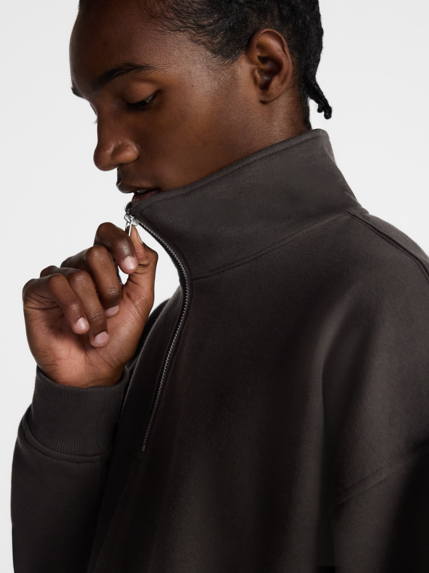 No Boundaries Boxy Fit Quarter Zip Fleece Sweatshirt with Long Sleeves, Men's XS-4XLT