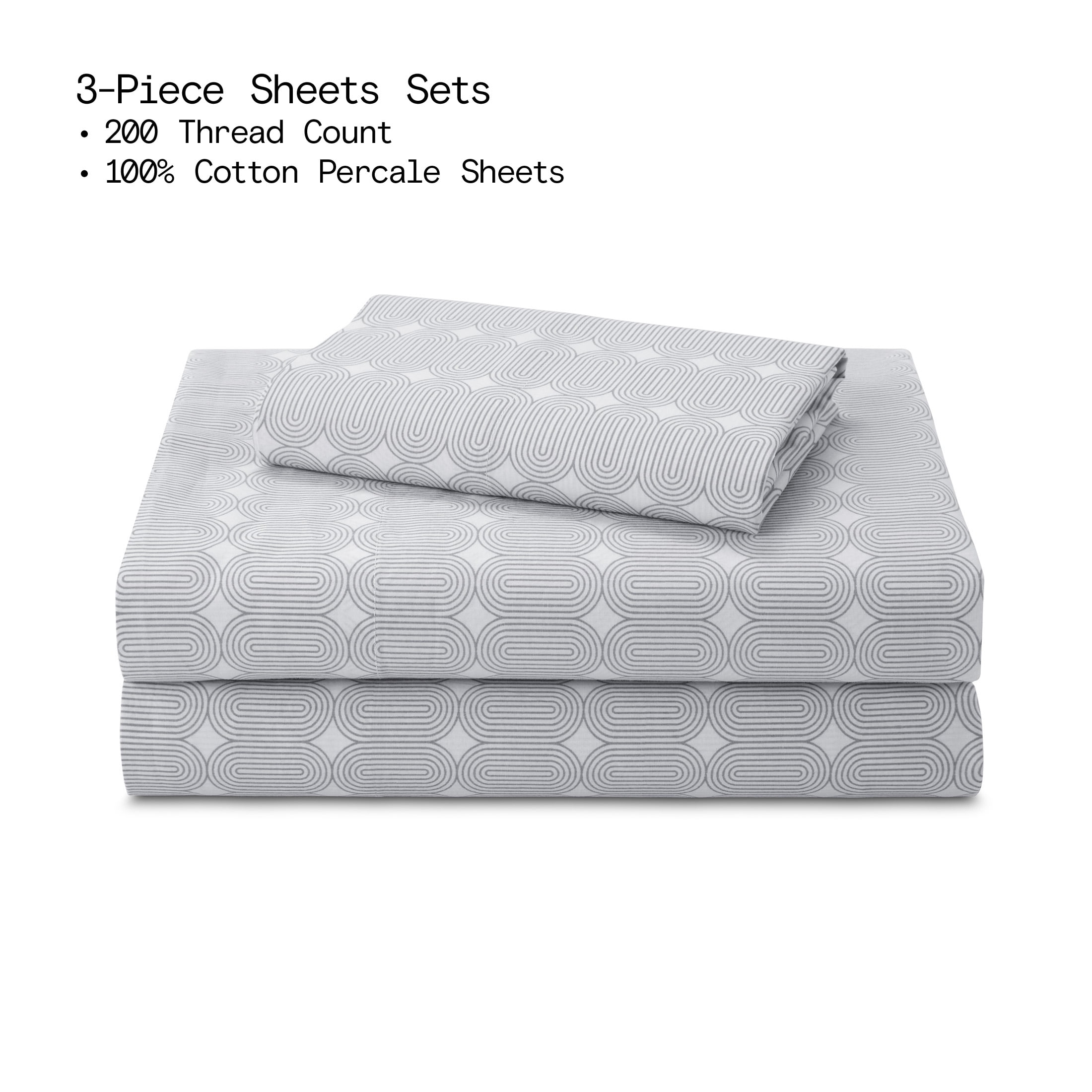 Beautiful Geometric 3-Piece 100% Cotton Percale Cornflower Blue Sheet Set, Twin by Drew Barrymore