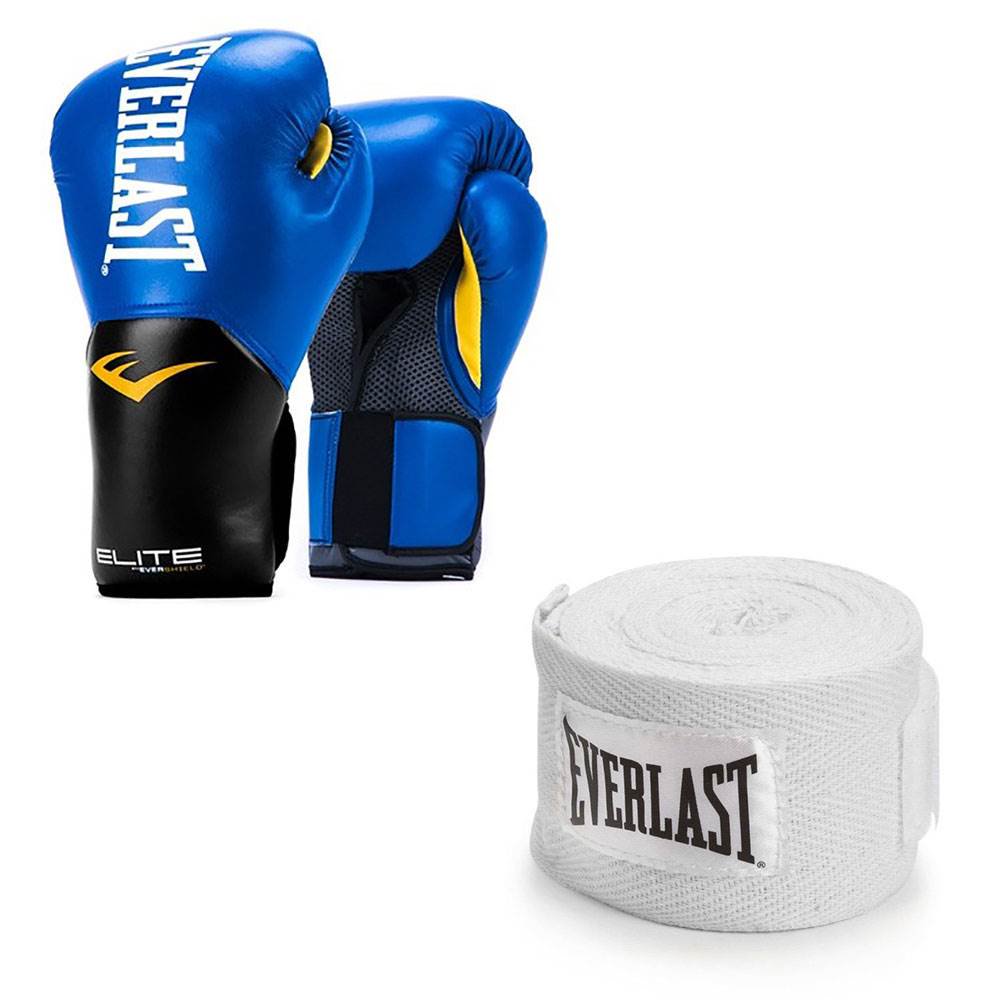 Everlast Blue Elite Pro Style Boxing Gloves 16 Ounce & White 120Inch