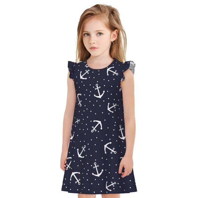 Fotbe Anchors Vestido de Dormir para Niñas de 3 a 10 Años, Mangas Cortas, Estilo Princesa, Pijama Camisón con Mangas Voladas-XX-Large