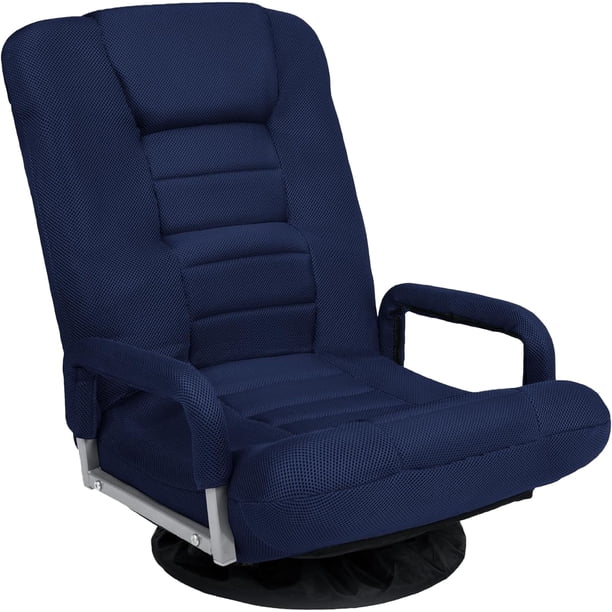 Songqin Swivel Gaming Chair 360 Degree Multipurpose Floor Chair Rocker for TV, Reading, Playing Video Games w/Lumbar Support, Armrest Handles, Adjustable Foldable Backrest - Navy